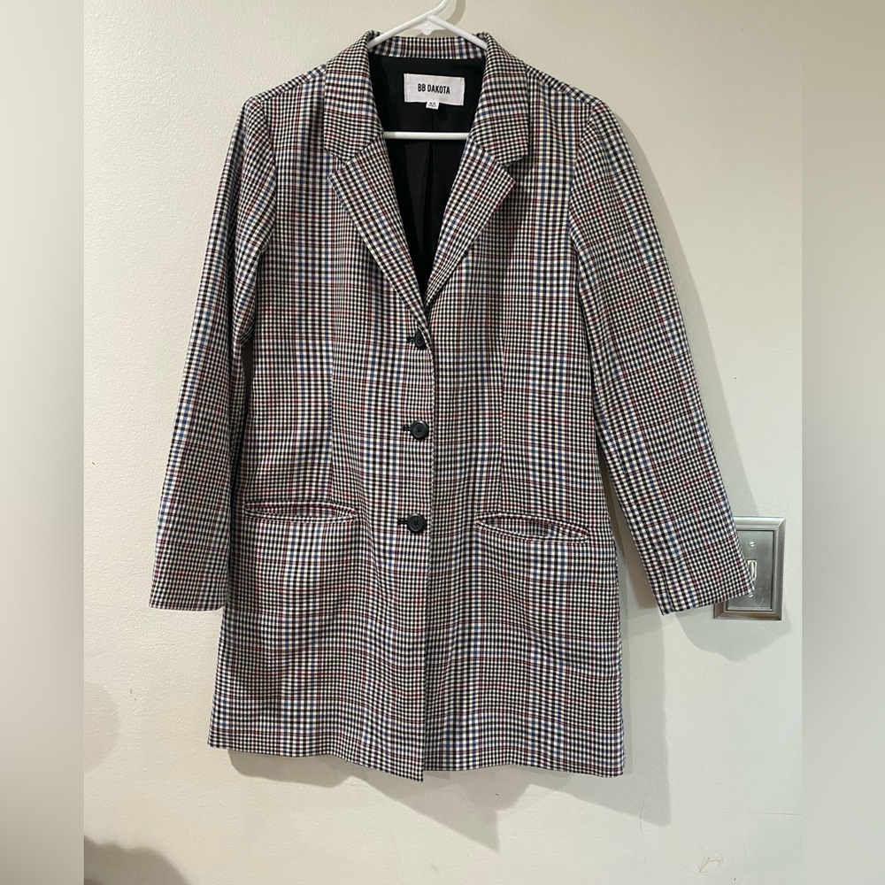BB Dakota Women's Houndstooth Blazer Black White and Brown